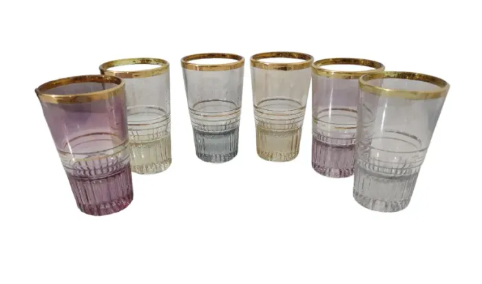 6 Copos/shot Aperitivo Demi Cristal Borda Ouro Anos 50/60