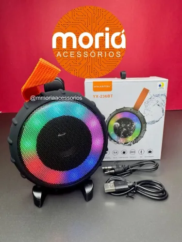 Caixinha De Som Redonda Led Bluetooth Emborrachada Usb 5.0