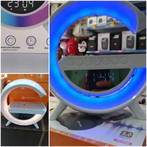 Caixa de som mini G luzes rgb carregador indução relogio