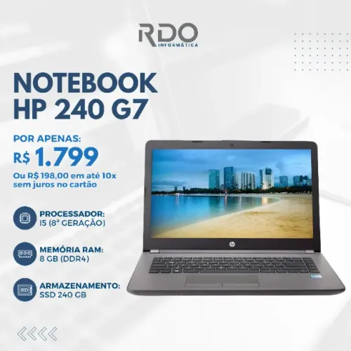 Notebook HP 240 G7 i5 8ª Geração ? 8GB DDR4 ? SSD 240GB ? Ideal para estudos & home office