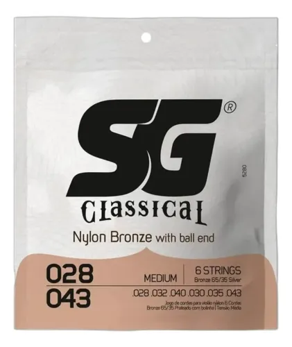 ENCORDOAMENTO NYLON BRONZE 65 35/PRATA TENS MEDIA P/VIOLAO C/BOLINHA 0.028 / 0.043 SG