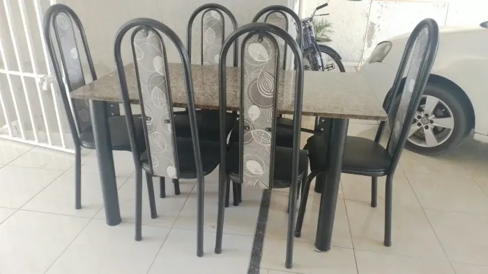Conjunto Mesa de Jantar c/6 cadeiras - Pedra de Mármore