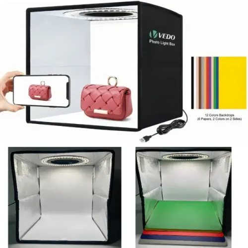 Mini Estúdio VEDO Fotográfico 25cm com LED e 12 Fundos Coloridos