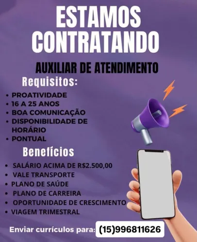 Vaga para auxiliar de atendimento/ vendedora / telemarketing 