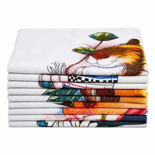 Kit com 10 Panos de Prato Estampado com Bainha 100% Algodão Premium - Alta Absorção