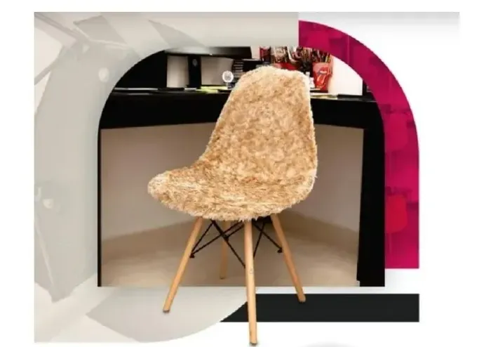 Capa para Cadeira Eames Eiffel Pelo Curto Bege Mesclado Nova