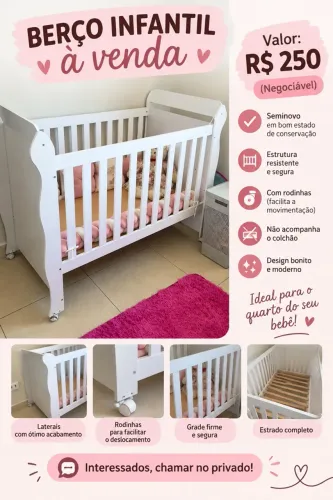 Berço Infantil Seminovo à Venda - Ótimo Estado e Preço Acessível!