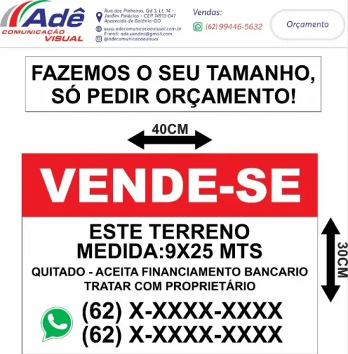 PLACA DE PVC VENDE-SE (IMÓVEIS ETC)