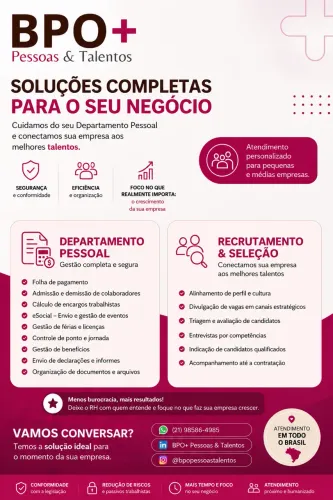 Serviço de Departamento Pessoal e recrutamento e seleção para empresa