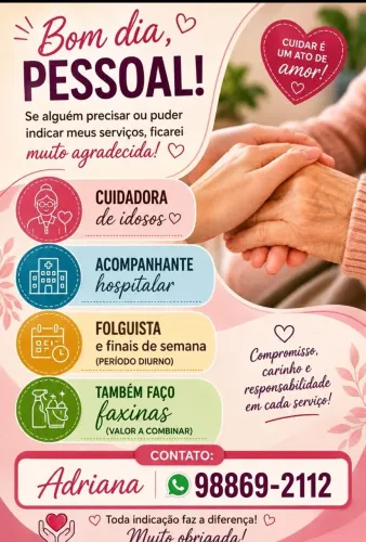 Sou cuidadora de idosos e acompanhante
