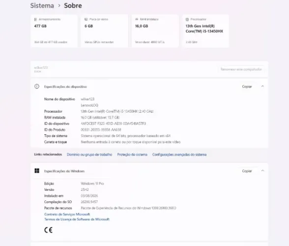 Notebook Gamer Lenovo LOQ HX RTX 4050 
