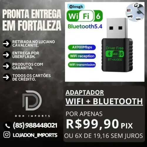 Adapatdor Wifi+Bluetooth AX900Mbps Wifi6 Bluetooth 5.4 Plug and Play Windows