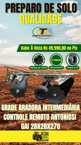 GRADE ARADORA INTERMEDIÁRIA CONTROLE REMOTO ANTONIOSI GAI 28X28X270 NOVA