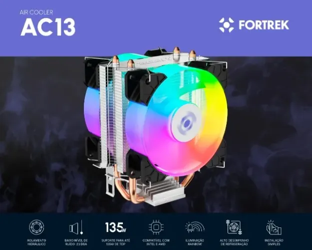 Air Cooler Gamer 135w Intel/amd - Ac13 Fortrek *ENTREGA GRÁTIS*