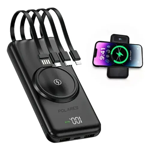 Carregador Portátil Powerbank Indução e Cabos Embutidos - R$ 119,99