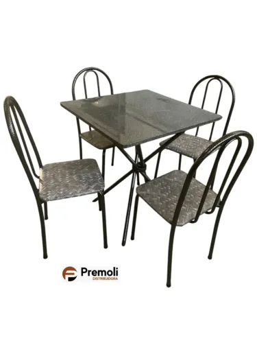 Mesa Tubular 048 Prata 70x70cm Granito Topázio 4 Cad Ane B Cinza/Sisal/Prata Pode haver va