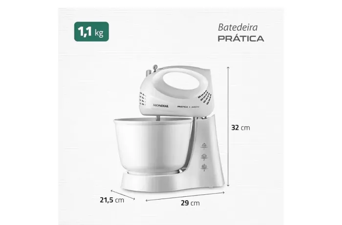 Batedeira Prática MONDIAL 400W, 110V | Branco, B-44-W