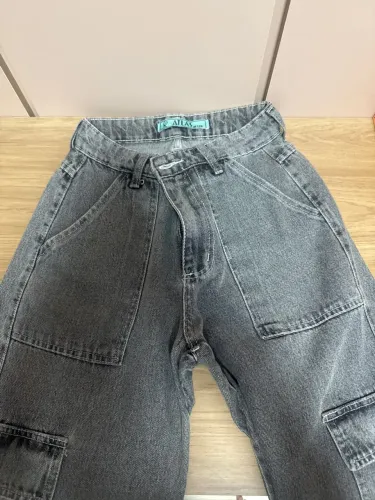 Calça Jeans Cinza Cargo