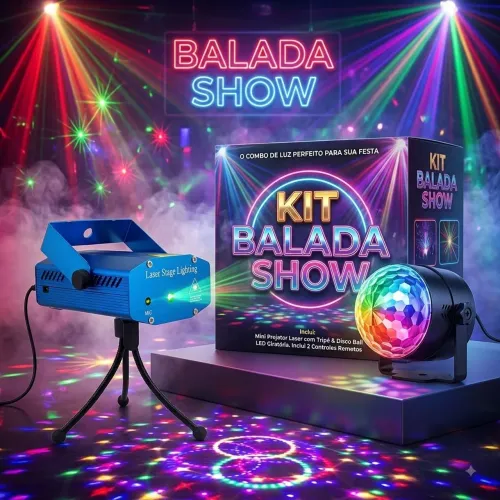 Kit Balada Festa Iluminação Laser Ritimico e Lâmpada RGB Giratória