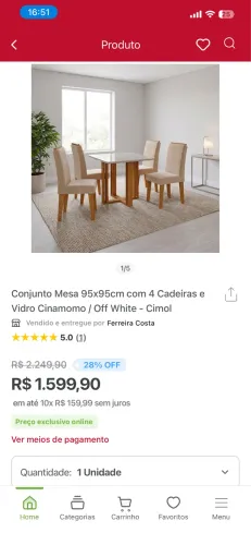 Mesa de jantar 4 cadeiras