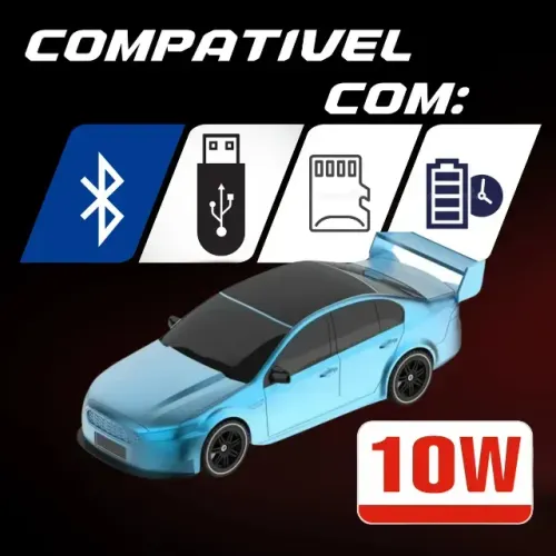 Caixa de Som Bluetooth Kapbom Mustang X3360 Carro Energia Solar 10W
