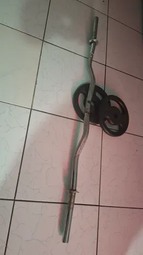 Barra W de Ferro Cromada + 2 Anilhas de 5 kg - Kit Completo para Musculação