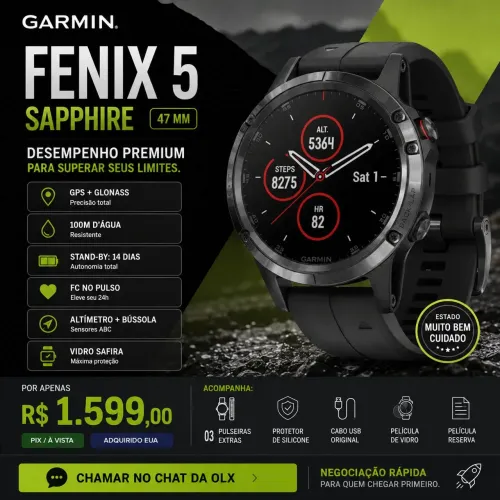Garmin Fenix 5 Sapphire - 47mm | Excelente Estado | Pronto para Treinar