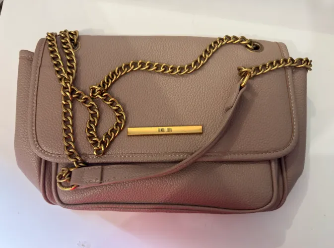 Bolsa Santa Lolla Feminina Nude Bege Tiracolo Corrente Dourada