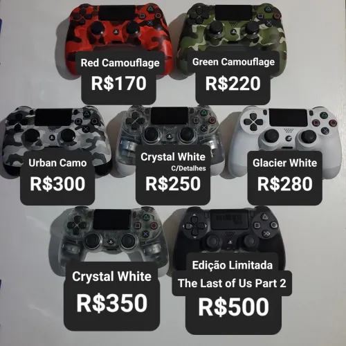 Controle PS4 Original Várias Cores (Crystal, Camuflado, Branco, The Last of Us, Vermelho)