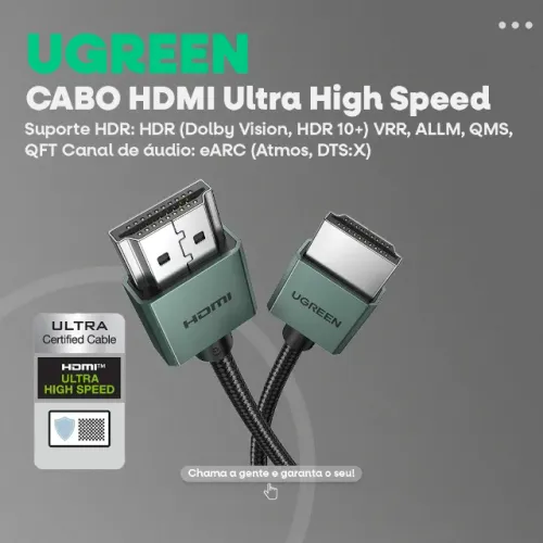 Cabo HDMI 2.1 3m Ugreen 8K/60Hz 4K/240Hz 48Gbps Ultra High Speed -Entrega Grátis-