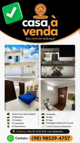 Casa Triplex com 3 Quartos e 3 Banheiros à Venda em Rosário-MA