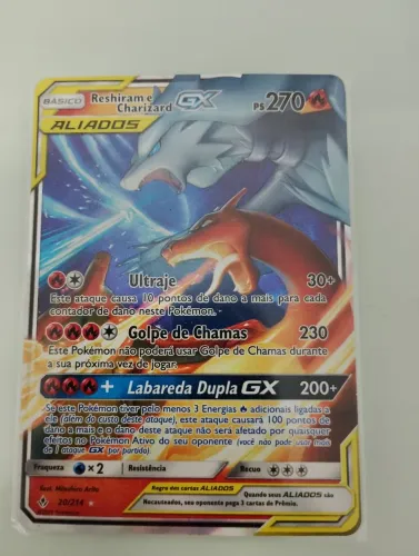 Carta pokémon, Reshiram e Charizard aliados GX