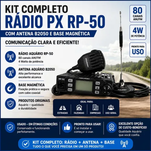 Kit Rádio PX: Aquário RP50 + Antena B2050 + Base magnética