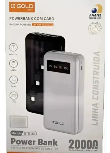 Power Bank A'gold Bte-30 20000mah Usb Tipo-c Lightning NOVO 