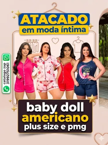 ATACADO em moda íntima , baby doll americano plus size e pmg , catalogo zap *