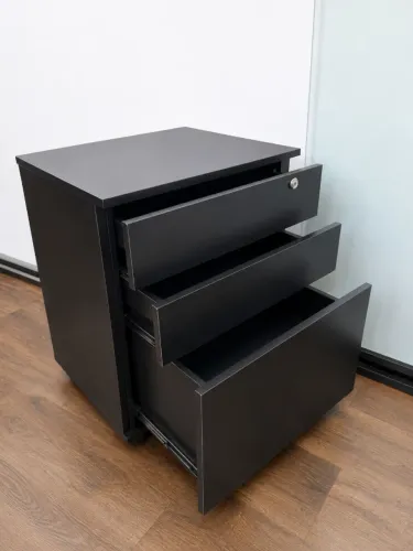 Gaveteiro de Escritório Preto com 3 Gavetas e Chave