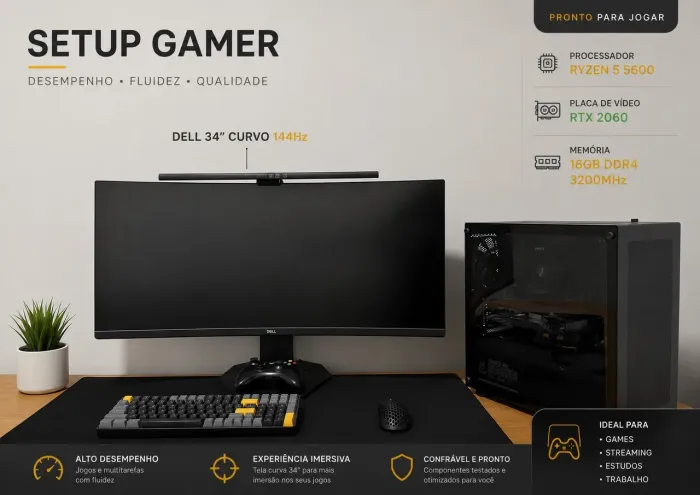 SETUP GAMER COMPLETO + MONITOR DELL CURVO 34