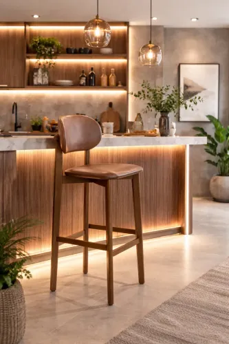 Banqueta de Madeira Encosto Curvo PRONTA ENTREGA