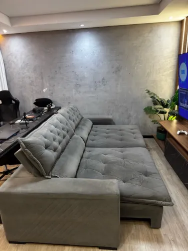 Sofá retrátil suede cinza 2,90 de comprimento