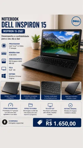 Notebook Dell Inspiron i5 8GB SSD 480GB Muito Rápido