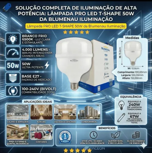 Lampada Led 50w Alta Potencia Bivolt 6500k Branco Frio Blumenau Iluminação