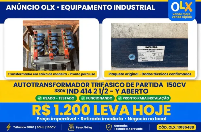 Autotransformador Trifásico Partida 150CV 380V Indusul - 54kg