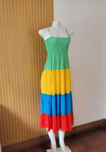 Vestido longo colorido alças tam P