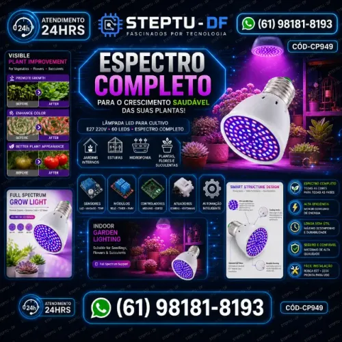 Lâmpada LED para cultivo E27 220V espectro completo 60 LEDs jardins internos, COD-CP949