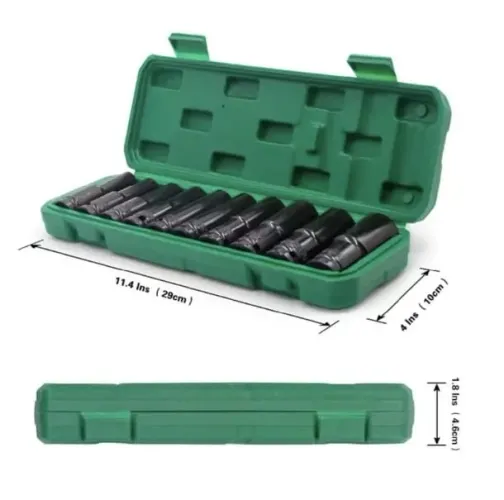Kit Jogo de Soquete Impacto Longo com encaixe de ½ 10 Peças 8 a 24mm