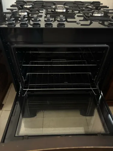 Fogão Muller 5 bocas preto vidro temperado