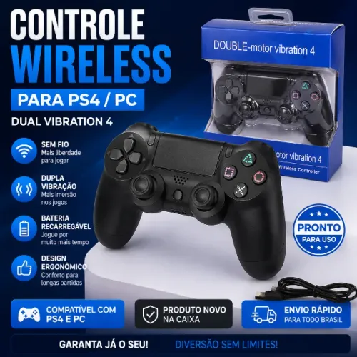 ? Controle Wireless para PS4 e PC - Novo na Caixa