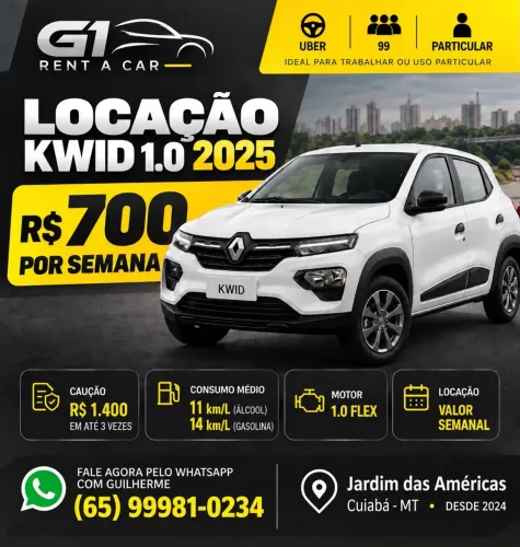 ALUGA-SE RENAULT KWID R$ 700,00 (SEMANAL)