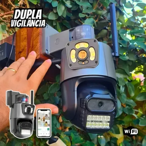 Câmera Segurança Wifi Ip Lente Dupla 2x 3mp Externa 360° A prova Dágua Cor Cinza