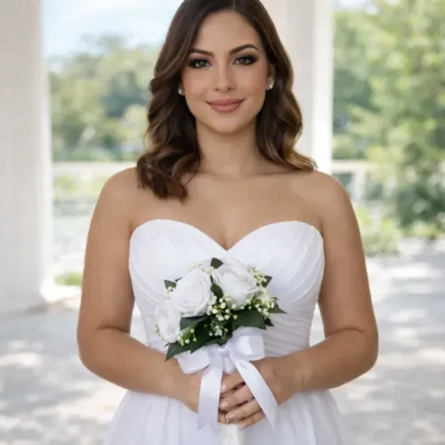 Buquê de Noiva Rosa e Branco Cartório Fotos Pré-Wedding - Mini Buquê
